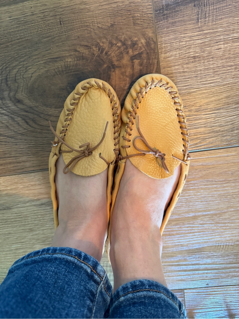 Leather Moccasin Slippers Soft Sole Tan Handmade Cabin Cozy Boho Women’s 9-10